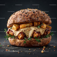 Delicious Double Cheeseburger with Bacon and Fresh Vegetables