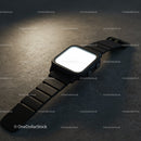 Modern black smartwatch with illuminated blank screen