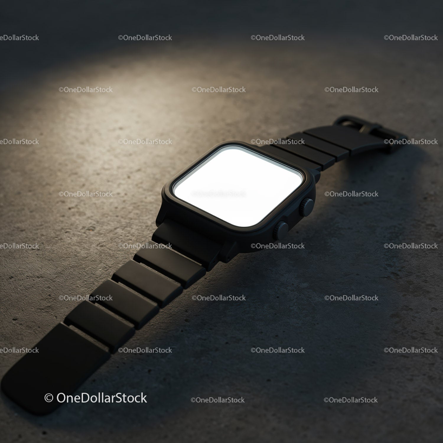 Nowoczesny czarny smartwatch z podświetlanym, pustym ekranem