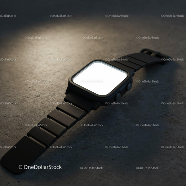 Modern black smartwatch with illuminated blank screen JPG Mockup Image
