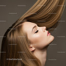 Profile of a young woman with flowing light brown hair