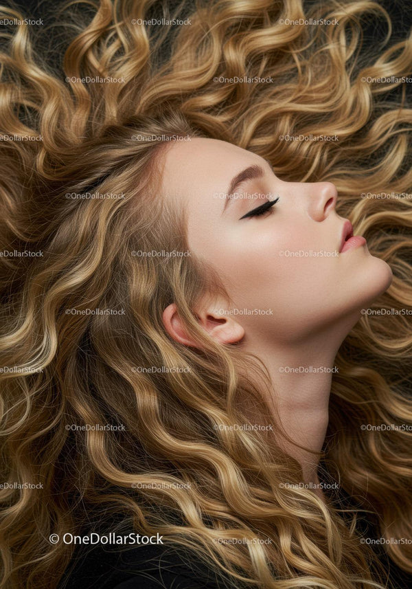 Profile of Woman with Flowing Curly Blonde Hair