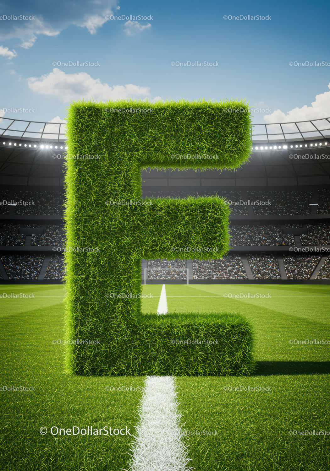 Large Grass Letter E on Soccer Field Center Line