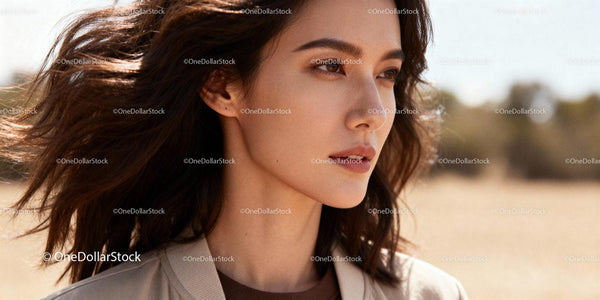 Young woman with flowing hair enjoying outdoor breeze