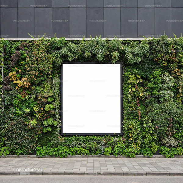 Vertical garden wall with blank advertising space outdoors JPG Mockup Image