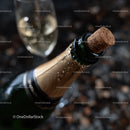 Champagne Bottle with Cork Pop and Bubbles Celebration Scene
