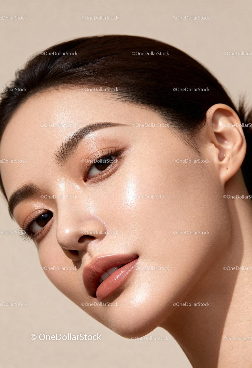 Close-up of radiant woman with glowing natural skin