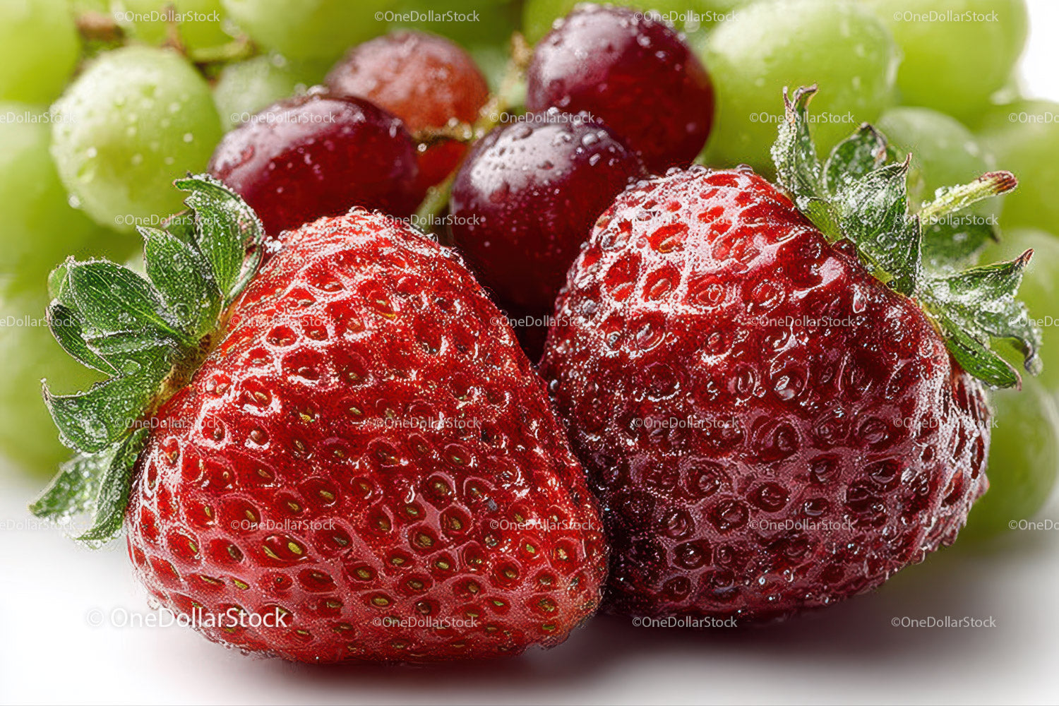 Close-up of Juicy Ripe Strawberries with Dew