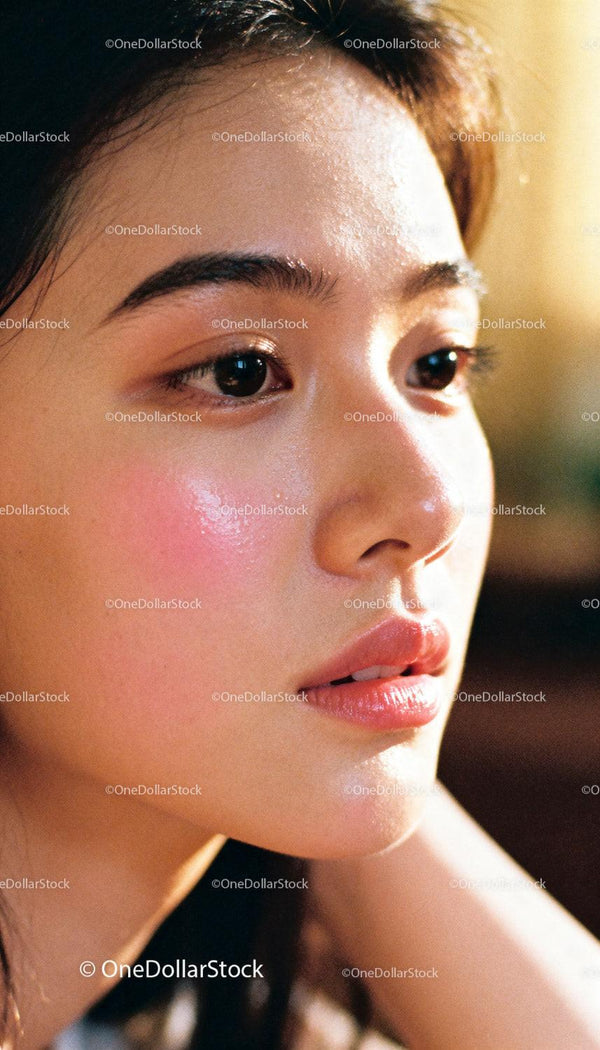 Close-up of Woman's Glowing Face with Natural Makeup