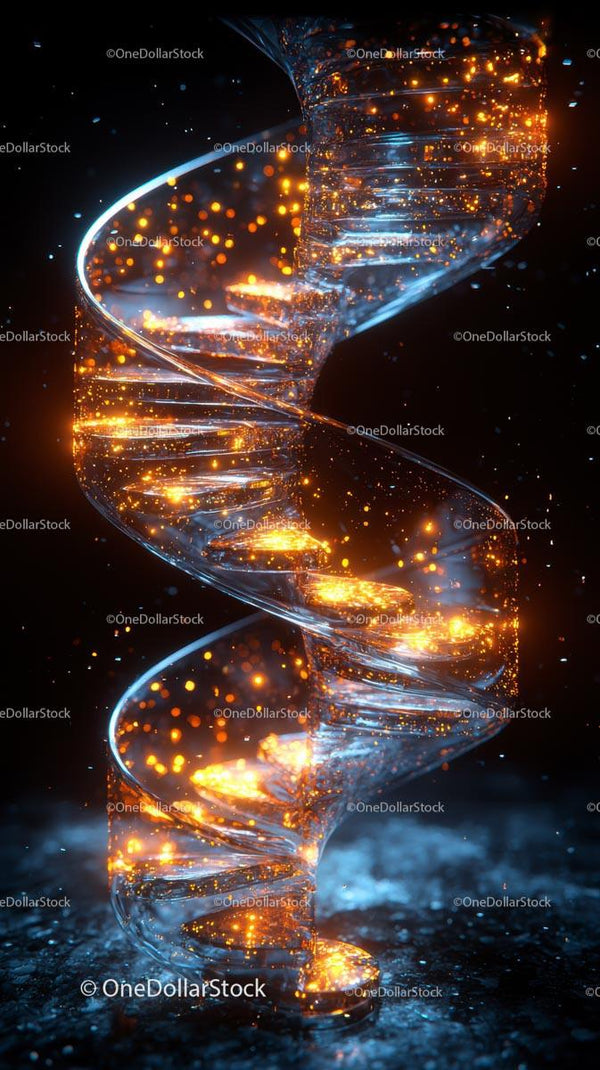 Futurystyczna świecąca helisa DNA reprezentująca naukę genetyczną i innowacje