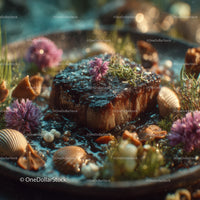 Colorful Coastal Scene with Seashells and Pink Sea Thrift