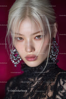 Elegant Fashion Portrait of Young Woman with Blonde Hair and Lace Top