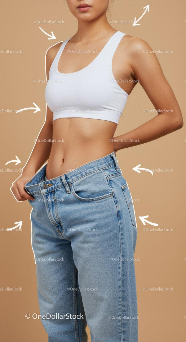 Stylowa młoda kobieta w białym crop topie i oversize jeansach - zdjęcie lifestyle