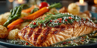 Gourmet Grilled Salmon with Roasted Vegetables and Fresh Herbs