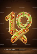 Tacos arranged in a vibrant love shape with fresh fillings