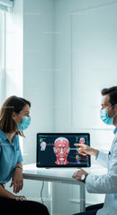 Healthcare Professionals Discussing Human Facial Anatomy Using Digital Screen