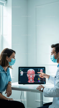 Healthcare Professionals Discussing Human Facial Anatomy Using Digital Screen