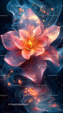 Luminescent Flower in Abstract Digital Art Surrounded by Sparkles