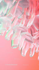 Abstract Glass Sculpture Art with Pastel Colors on Pink Background