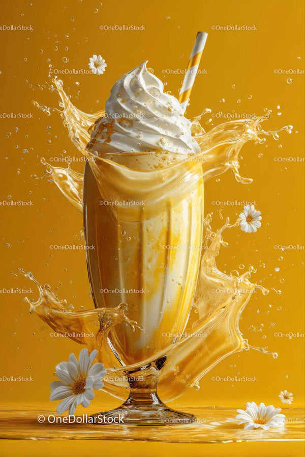 Vanilla Milkshake with Whipped Cream and Floral Splash