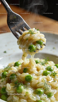 Creamy risotto with green peas and fresh herbs