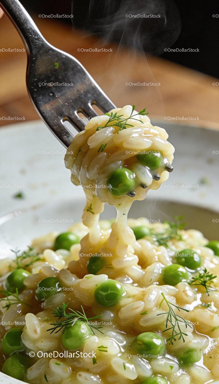 Creamy risotto with green peas and fresh herbs