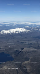 Snow-Capped Volcano Mountain Range with Crater Lake Aerial View