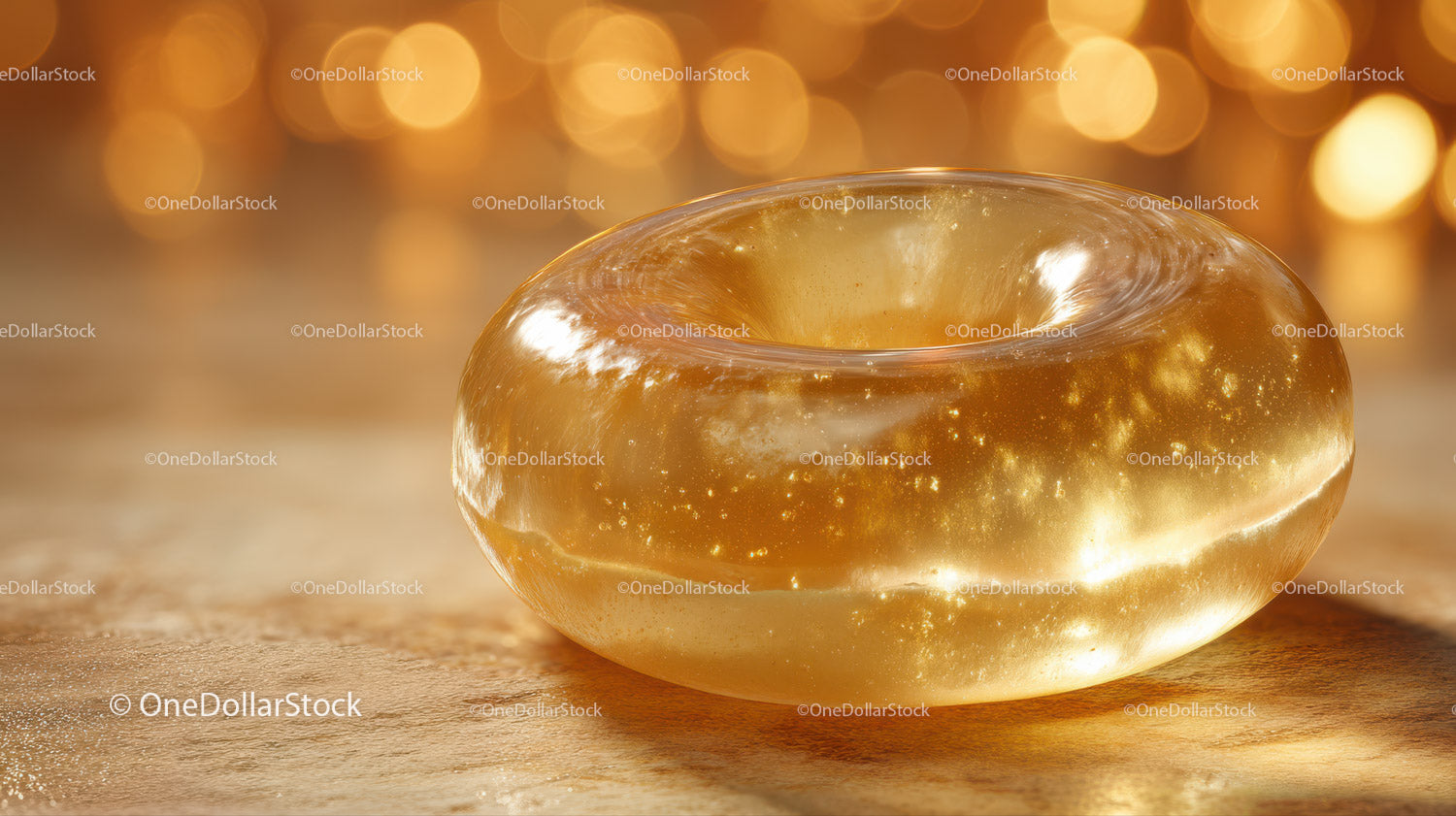 Luxurious Golden Glass Gemstone with Sparkling Glitter in Sunlight
