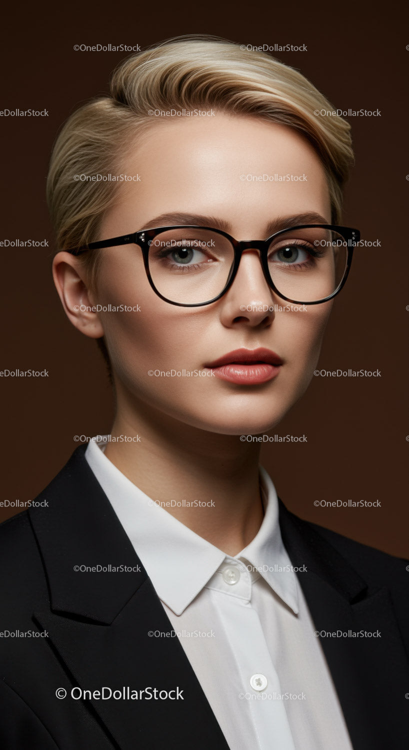Elegant Professional Woman with Blonde Hair and Stylish Glasses