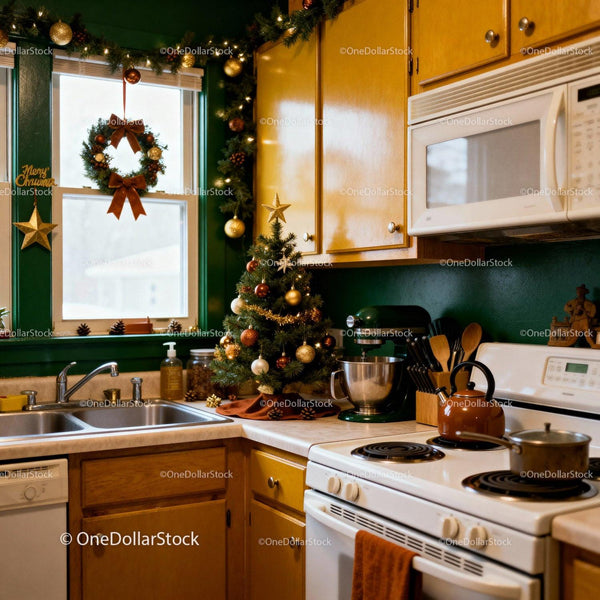 Cozy kitchen corner with festive Christmas decorations