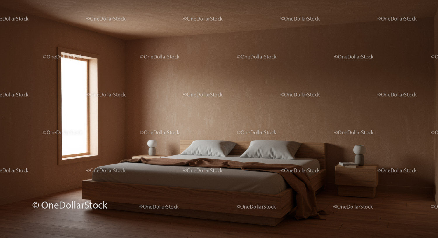 Minimalist Bedroom with Wooden Bed and Natural Light