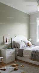 Cozy Modern Bedroom with Pale Green Wall and Minimalist Decor