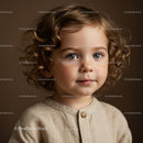 Curly haired toddler with soft natural expression