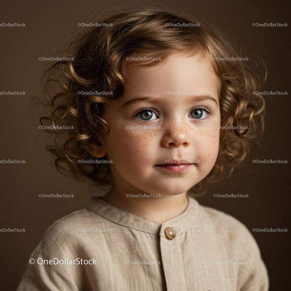 Curly haired toddler with soft natural expression