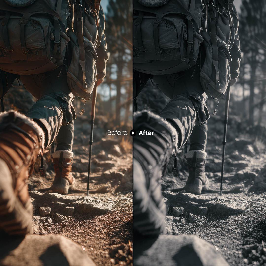 monochrome photography edit with Forest Glow Mono Lightroom presets