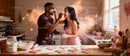 Couple Playfully Baking Heart Shaped Cookies Together