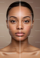 Close-up of a Young Woman with Flawless Skin and Natural Makeup