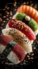 Fresh Sushi Nigiri with Salmon Tuna and Vegetables