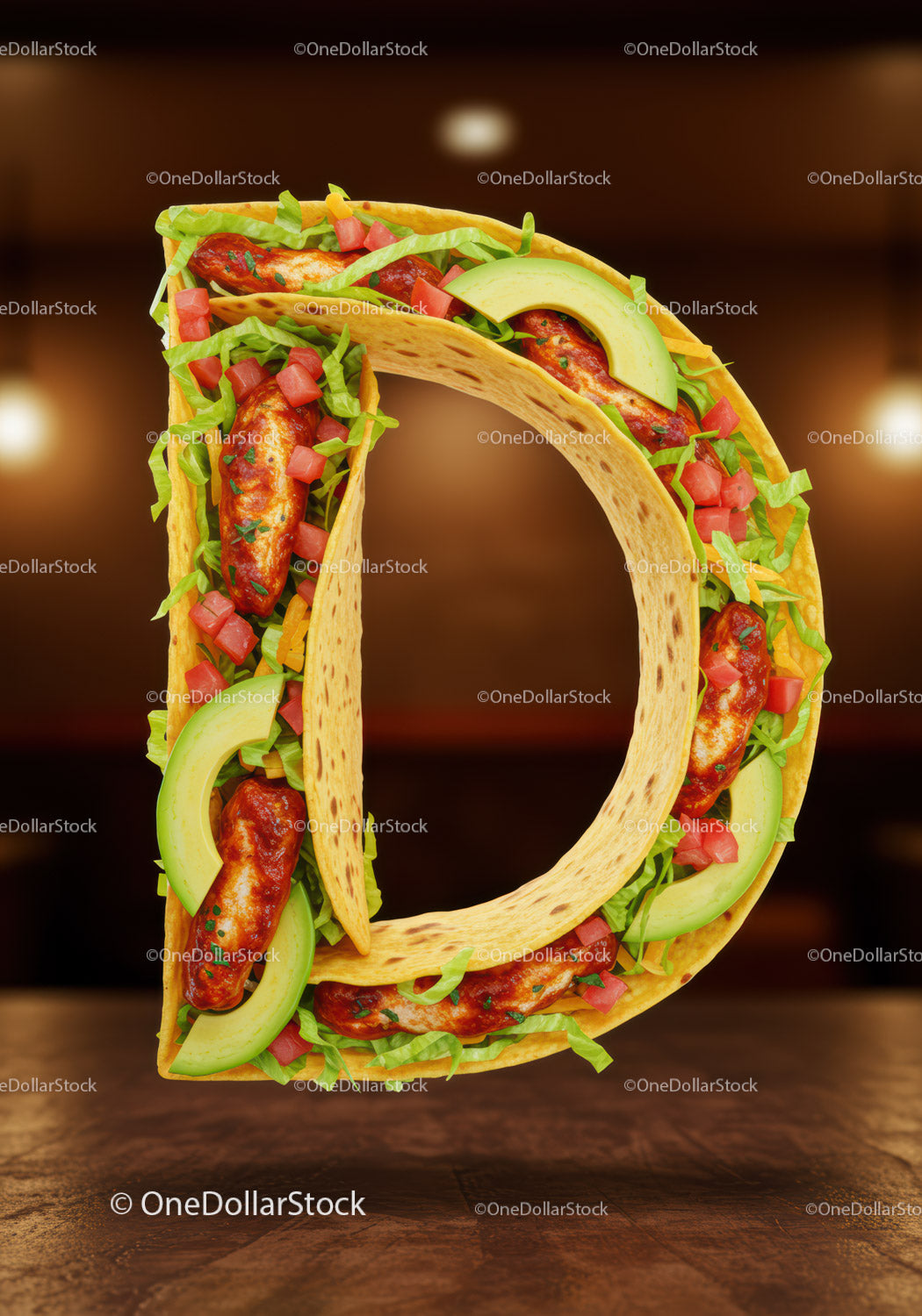 Taco Shaped Like Letter D with Fresh Ingredients