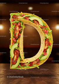 Taco Shaped Like Letter D with Fresh Ingredients