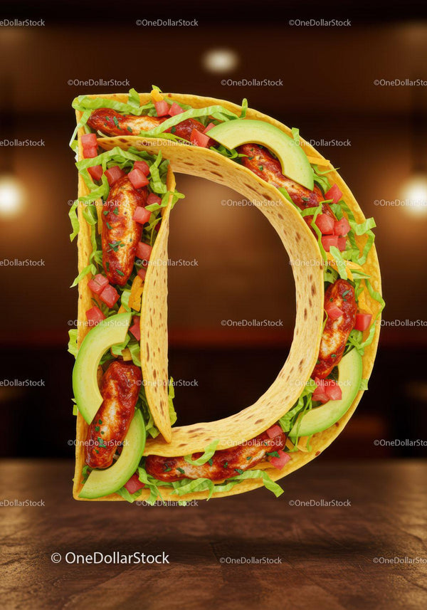 Taco Shaped Like Letter D with Fresh Ingredients