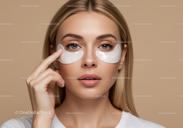 Beautiful Woman Applying Eye Patches for Skincare Routine