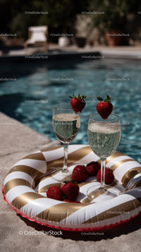 Strawberries and Sparkling Drinks by Poolside for Summer Refreshment