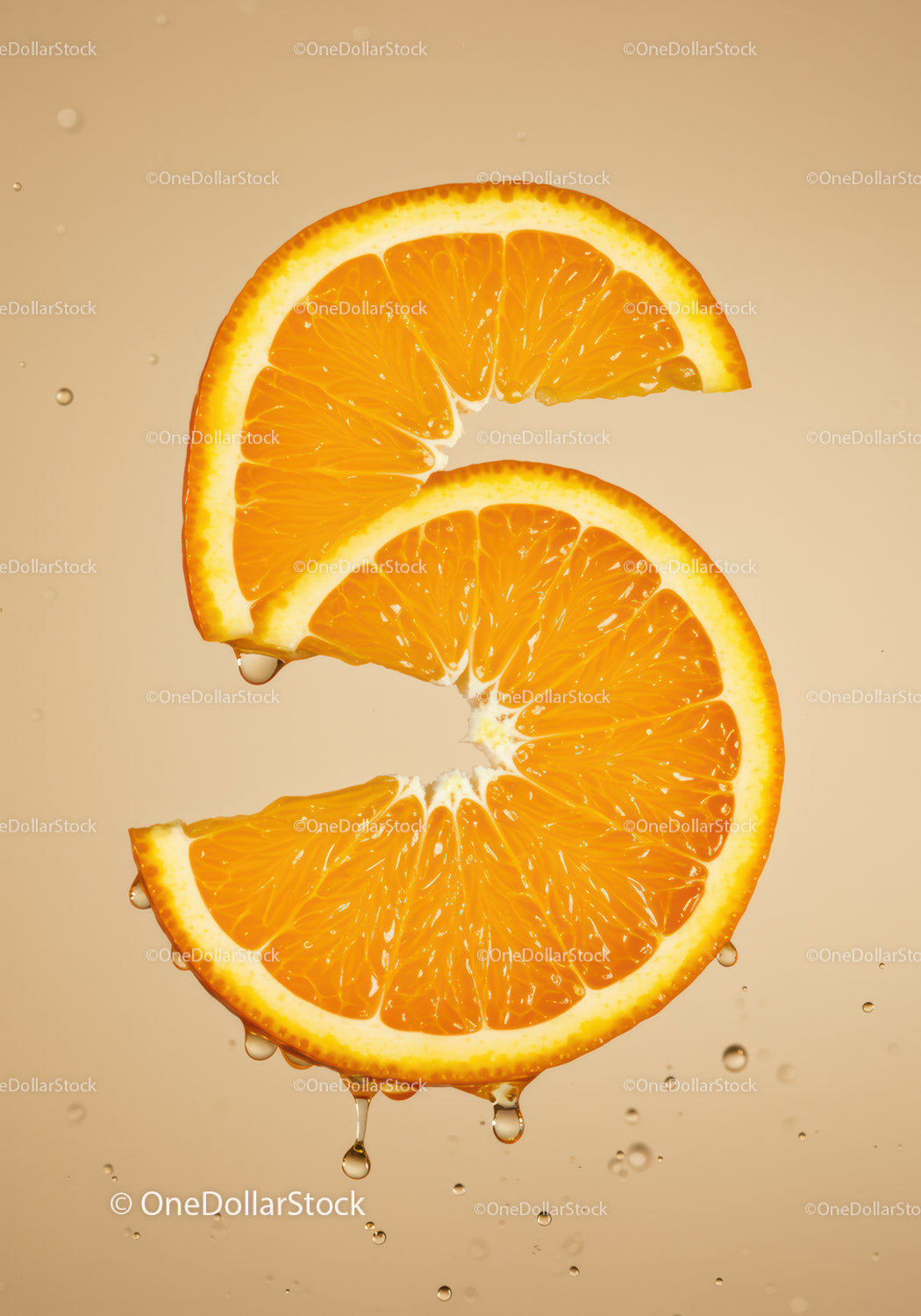 Fresh orange slices shaped as the number five
