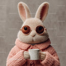 Cute Bunny Wearing Sunglasses and Cozy Pink Sweater Holding Coffee Mug