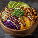 Colorful Quinoa Salad with Avocado Roasted Chickpeas and Microgreens