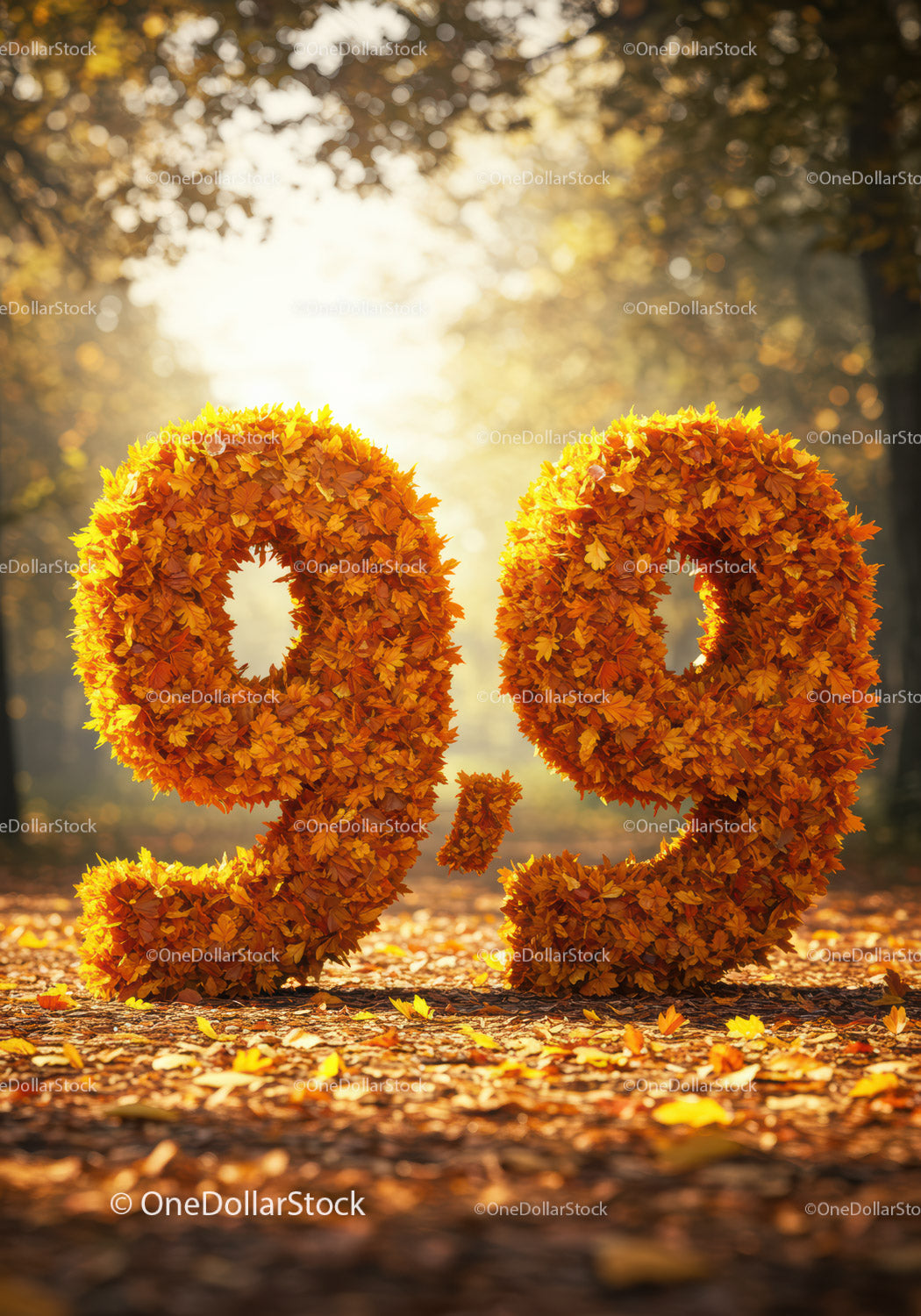 Autumn Leaves Forming Percentage Symbol in Forest