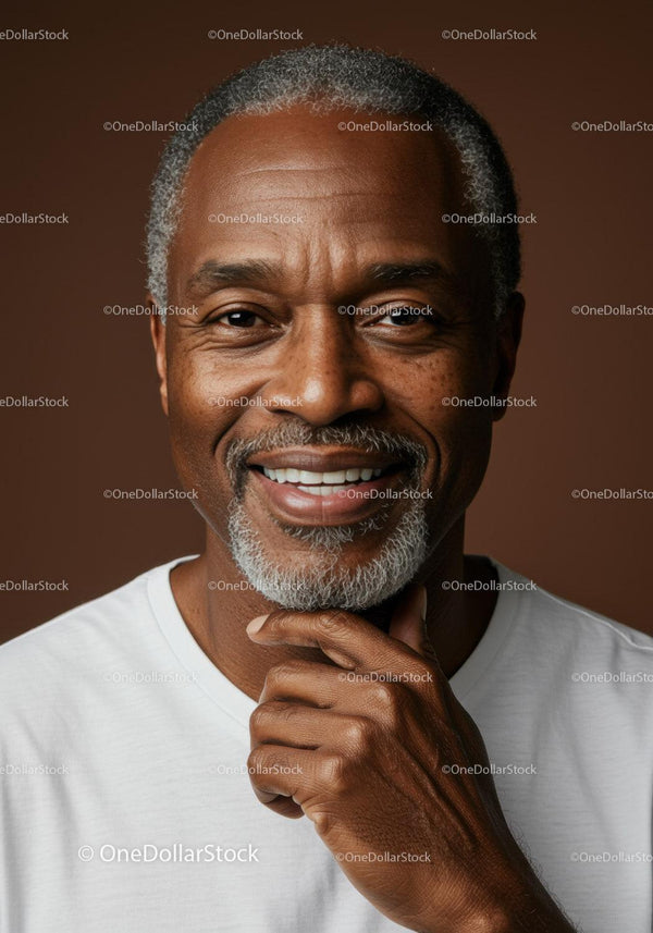 Close-Up of Smiling Elderly Man with Gray Hair and Beard