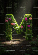 Letter M Sculpted from Greenery and Colorful Orchids
