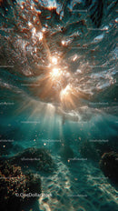 Enchanting Underwater Scene with Sunlight and Bubbles